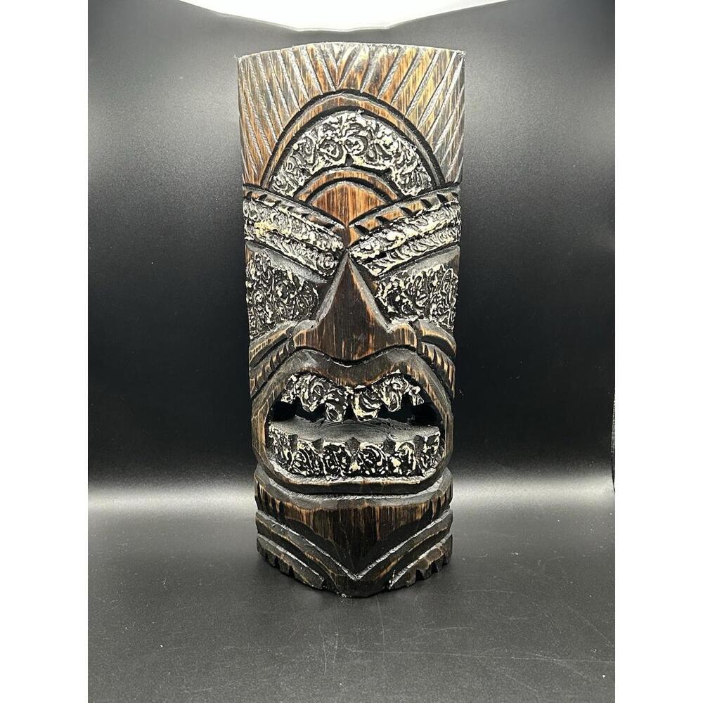 Hand-Carved Brown Wood Tribal Mask Sculpture - Home Accents